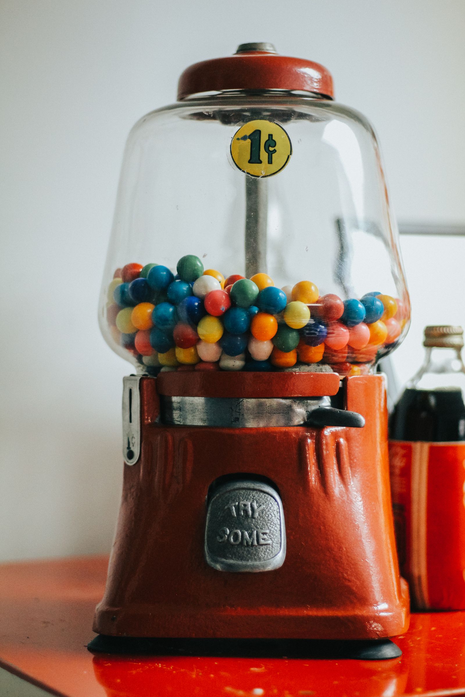 A colorful gumball machine